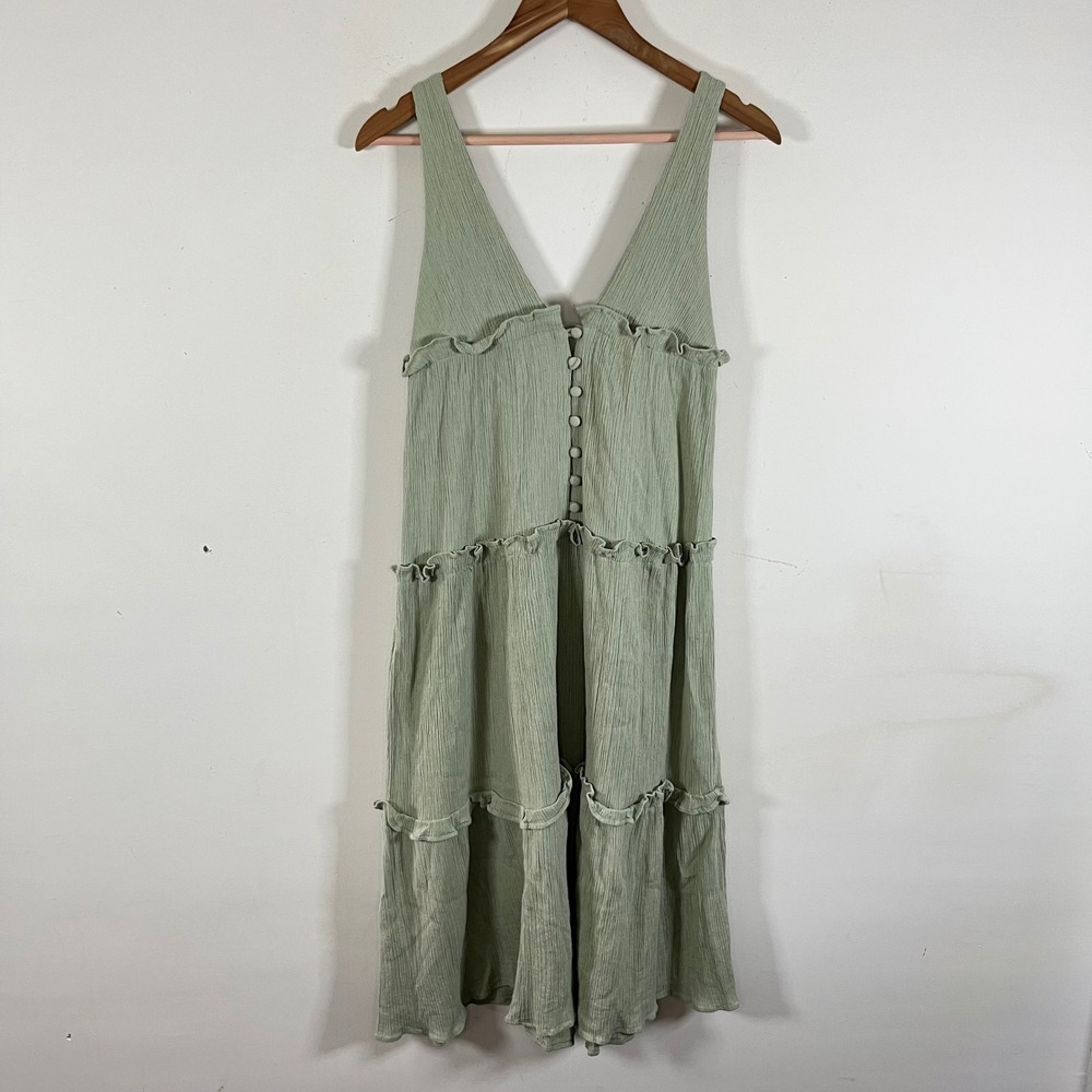ASOS Linen Cotton Sage Green Tiered Ruffle Sleeveless Midi Dress Boho Fairy Sz 4